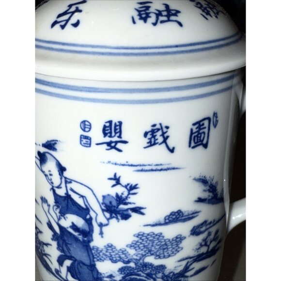 Vintage Chinese Export Blue and White Porcelain lidded tea cup 5.5”x 3.5” - Picture 4 of 9